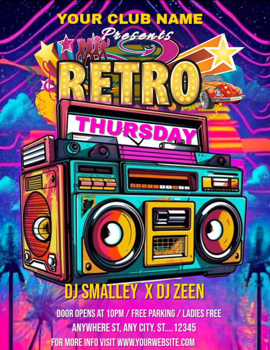 Copy of Pink Maximalist Retro Thursday Night Party Flyer Flyer (us ...