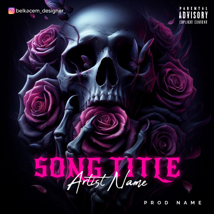 Pink Maximalist Skull Roses Album Cover Template | PosterMyWall