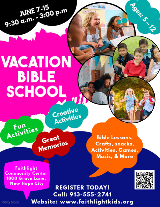 Pink Maximalist Vacation Bible School Flyer (us Letter) Template