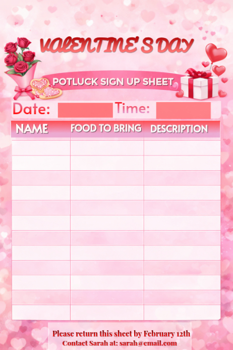 Pink Maximalist Valentine's Day Potluck Sign Up Sheet Poster Template ...