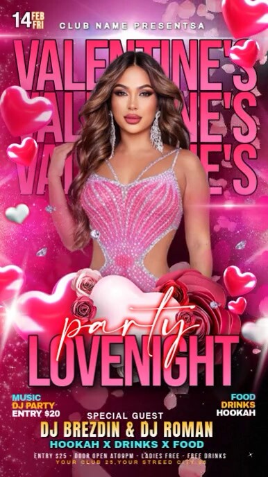 Pink Maximalist Valentines Day Party Flyer Instagram Reel template