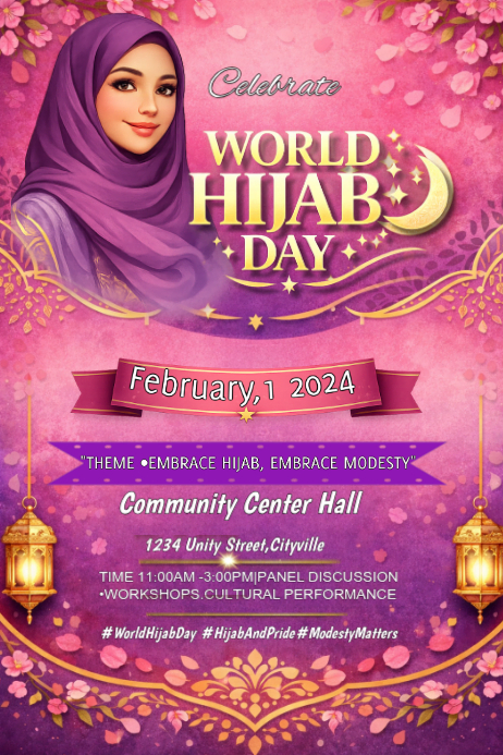 Pink Maximalist World Hijab Day Poster Template | PosterMyWall