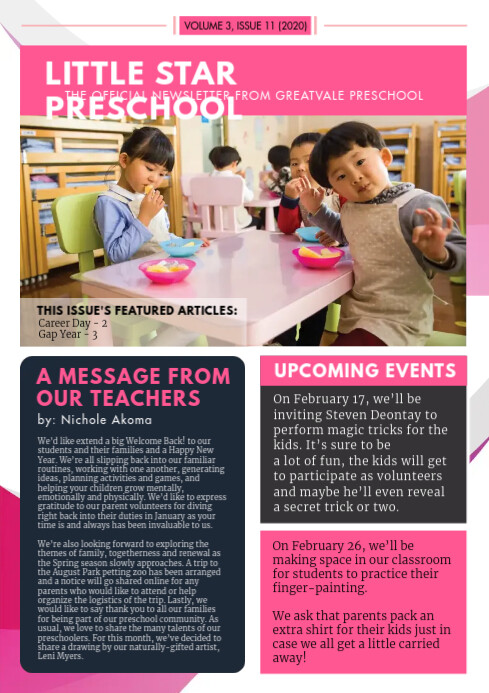 Pink Middle School Newsletter Custom Design Template Postermywall Pink Middle School Newsletter Custom Design Template Postermywall