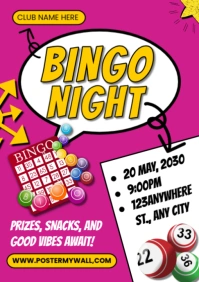 Pink Modern & Minimal Bingo Night Event Invitation A2 template