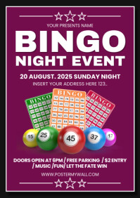 Pink Modern & Minimal Bingo Night Event Invitation A4 template