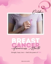 Pink Modern & Minimal Breast Cancer Awareness Month Instagram Portrait template
