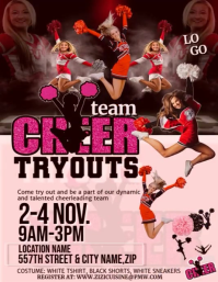 Pink Modern & Minimal Cheerleading Tryouts  Flyer (us Letter) Volante (Carta US) template