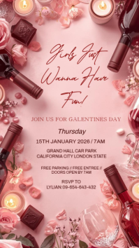 Pink Modern & Minimal Galentines Day Invitation Design Template Whatsapp Status