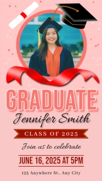 Pink Modern & Minimal Graduation Invitation Digital Display (9:16) template