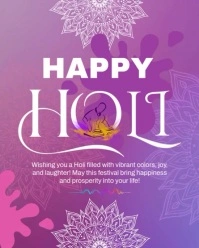 Pink Modern & Minimal Happy Holi Online Wish Video Flyer Design Instagram Portrait template