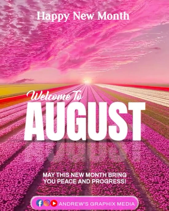 Pink Modern & Minimal Hello August Animation Instagram Portrait template