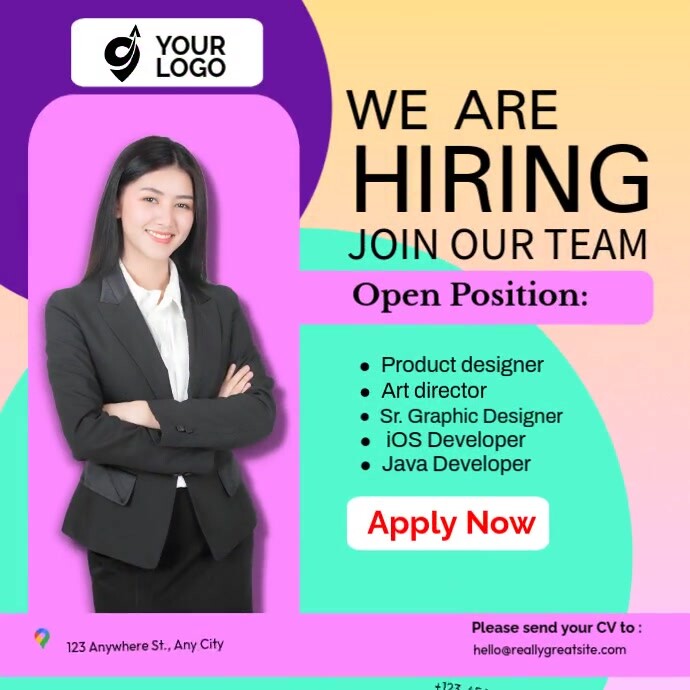 Pink Modern & Minimal Hiring Instagram Post template