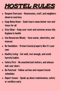 Pink Modern & Minimal Hostel Rule Poster template