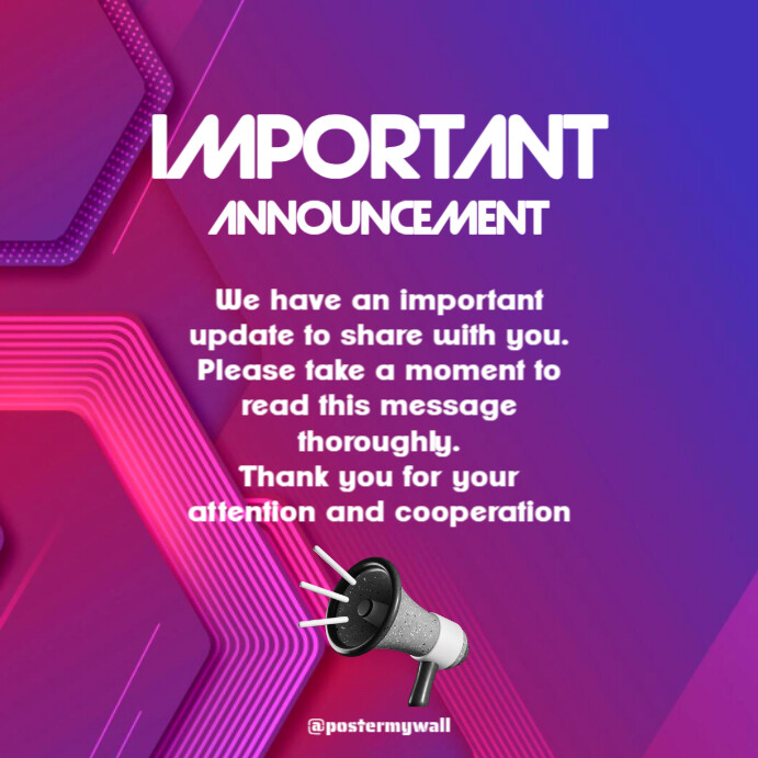 Pink Modern & Minimal Important Announcement Instagram Post template