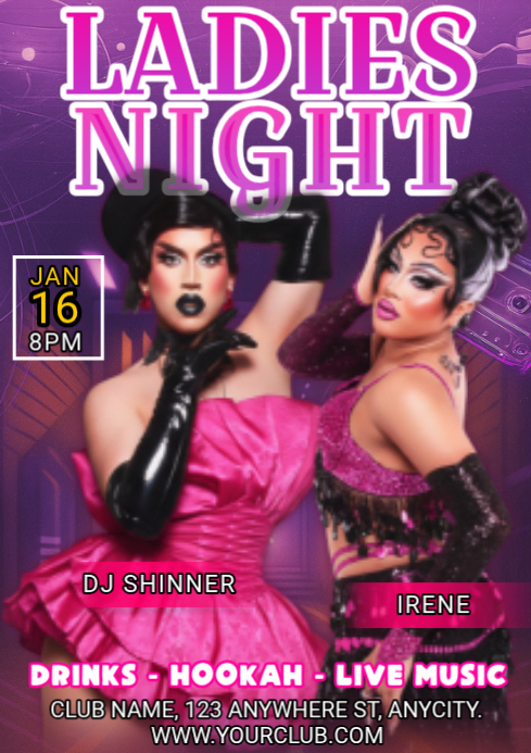 Pink Modern & Minimal Ladies Night Party Invitation Social Media A4 ...