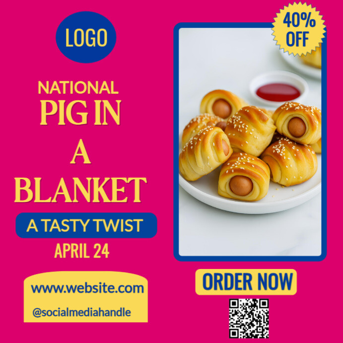Pink Modern & Minimal  National Pig In A Blanket Day In Style! Instagram Post Iphosti le-Instagram template