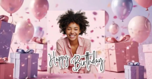 Pink Modern & Minimal Pastel Pink Ballons And Confetti Film Facebook Shared Image template