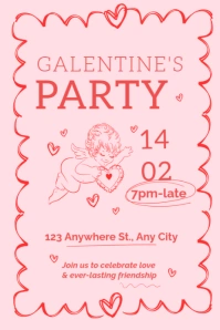 Pink Modern & Minimal Pink & Red Cute Cherub Galentine's Day Party Invitation Pinterest Graphic template