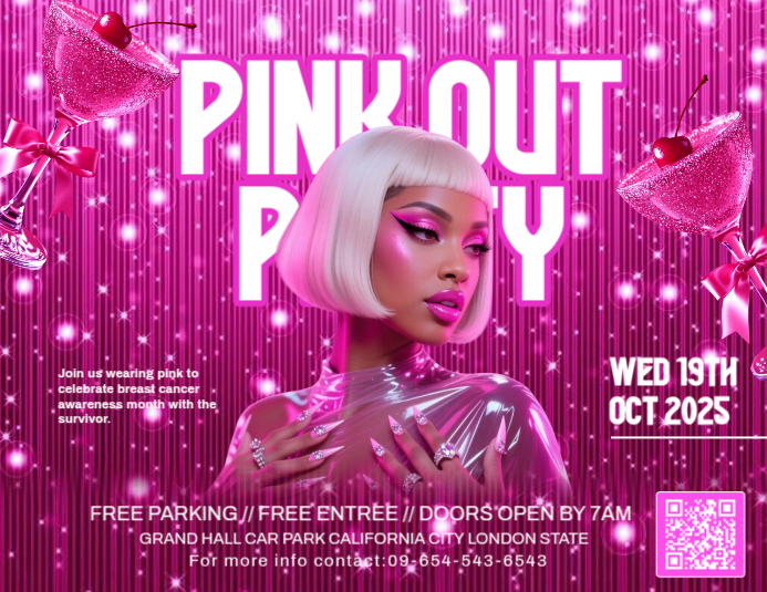 Pink Modern & Minimal Pink Out Party Invitation Template Flyer (us ...
