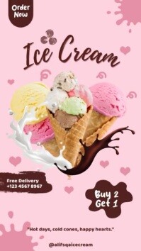 Pink Modern & Minimal Promo Ice Cream Summer Buy 2 Get 1 Instagram Reel template