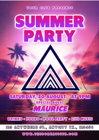 Pink Modern & Minimal Summer Night Party A4 template