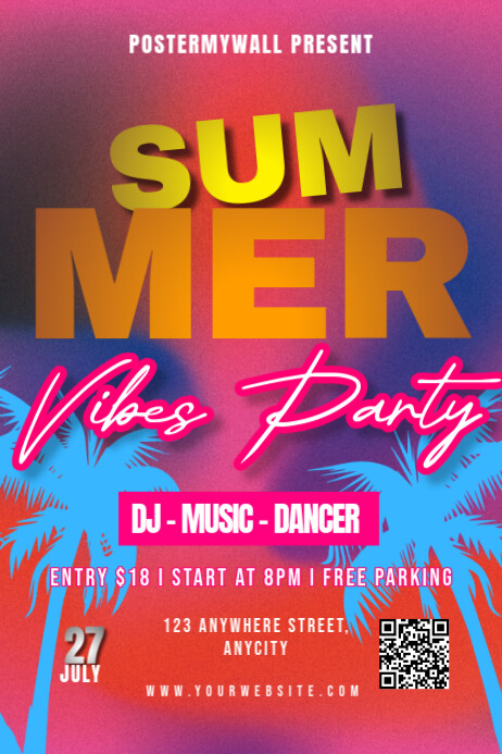 Pink Modern & Minimal Summer Vibes Party Poster Cartaz template