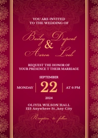 Pink Modern & Minimal Traditional Wedding Invitation A6 template