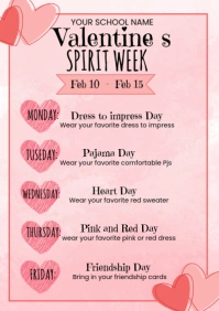 Pink Modern & Minimal Valentine's Spirit Week  A4 A4 template