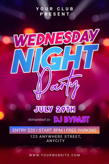 Pink Modern & Minimal Wednesday Night Party Poster Plakkaat template