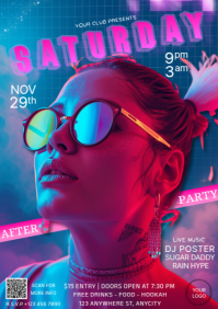 Pink Modern & Minimal After Party Saturday Night Party Invitation A4 template