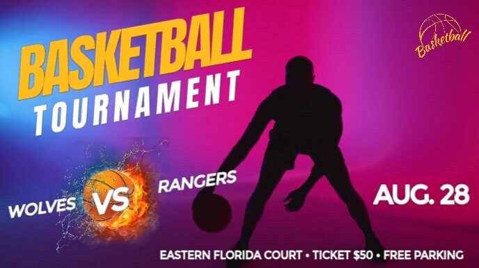 Pink Modern & Minimal Basketball Tournament Announcement Digital Display (16:9) template