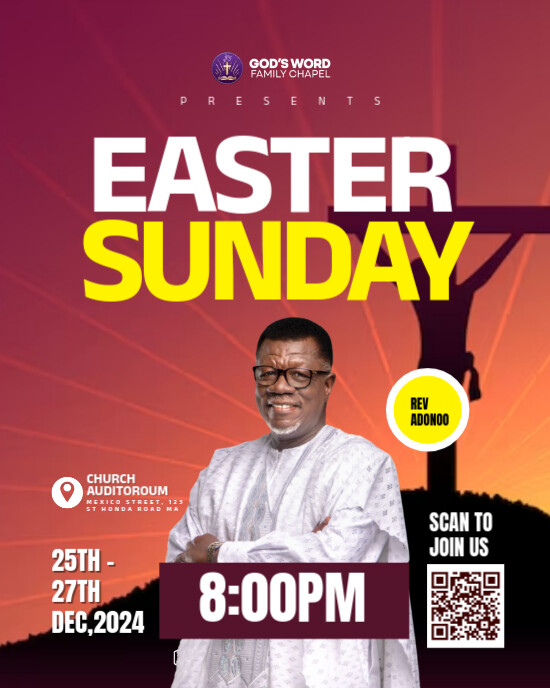 Pink Modern & Minimal Easter Sunday Church Flyer  Instagram Portrait template