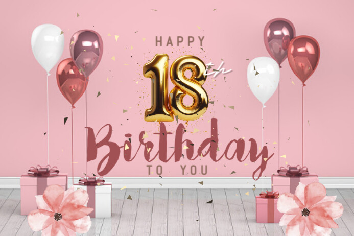 Pink Modern & Minimal Happy 18th Birthday Poster Plakat template