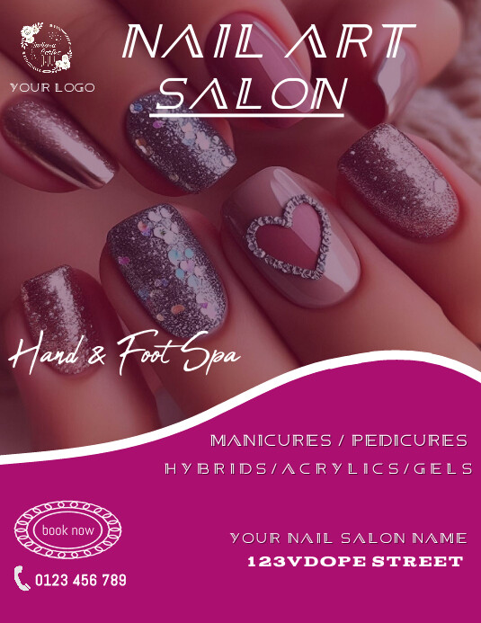 Pink Modern & Minimal Nail Art Salon Flyer (u template