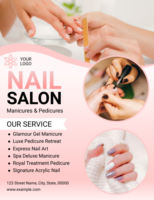 Pink Modern & Minimal Nail Salon Service Flye Flyer (US Letter) template