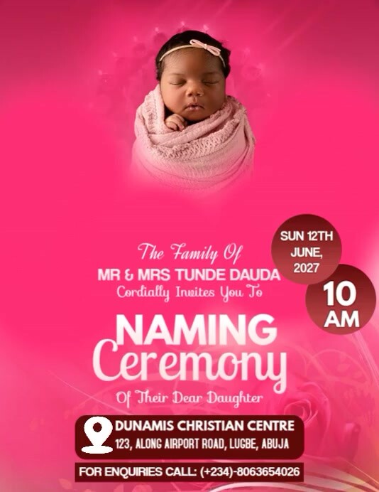 Pink Modern & Minimal Naming Ceremony Template Flyer (us Letter)