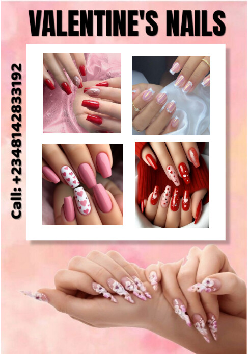 Pink Modern & Minimal Valentine's Nails Ideas Template  A1