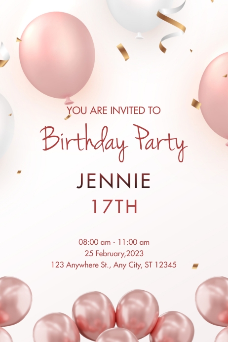 Pink Invitations Pink Modern birthday Party invitation Template | PosterMyWall