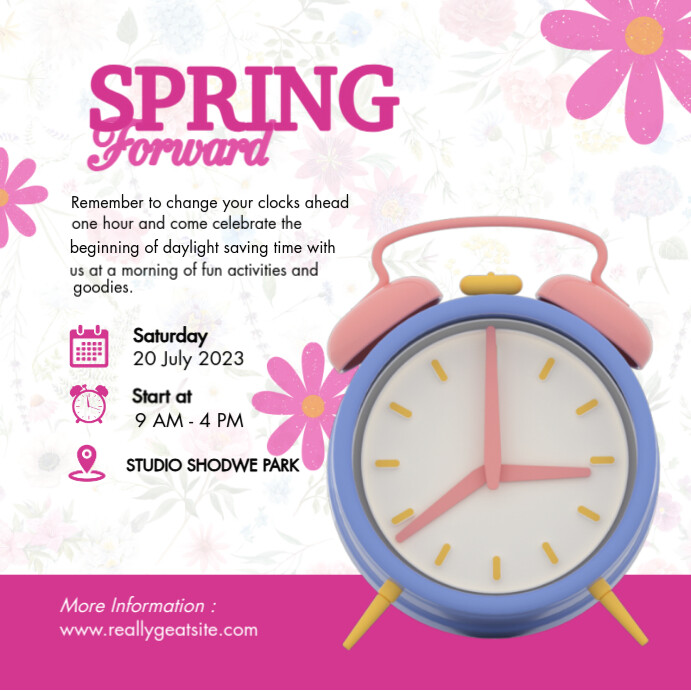 Copy of Pink Modern Spring Forward Facebook Post | PosterMyWall