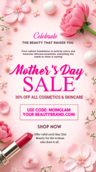 Pink Mother's Day Beauty Sale Instagram Story | Cosmetics & Skincare Discount Promotion Flyer Instagram-Story template