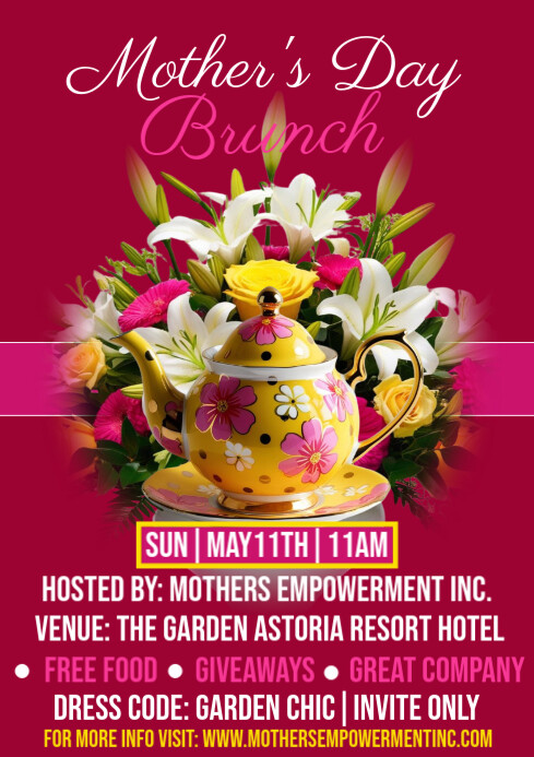 Pink Mother's Day Brunch Flyer A4 template