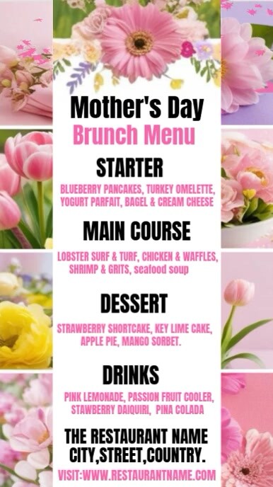 Pink Mother's Day Menu Template Instagram Reel