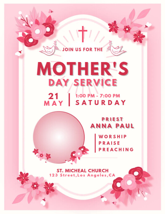 Pink Mother's Day Church Service Flyer Template | PosterMyWall