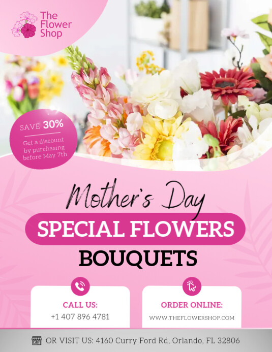 Pink Mother's Day Flower Retail Flyer Template | PosterMyWall