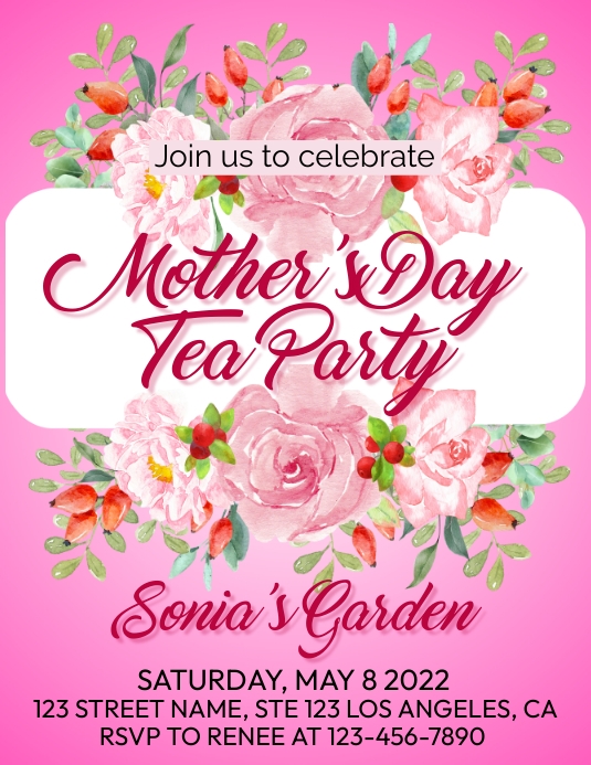 Pink Mother's Day Tea Party Flyer template