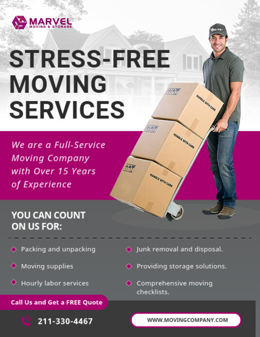 Pink Movers Services Flyer template