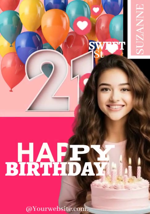 Pink Mp4 Video Of Happy 21st Birthday Online Template | PosterMyWall