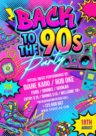 Pink Neon 90s Party A4 template