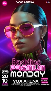 Pink Neon Baddies Monday Club Party  Digital Display (9:16) template