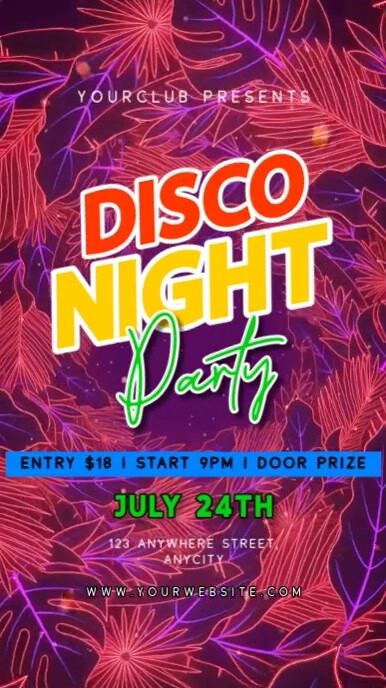 Pink Neon Disco Night Party Instagram Reel template